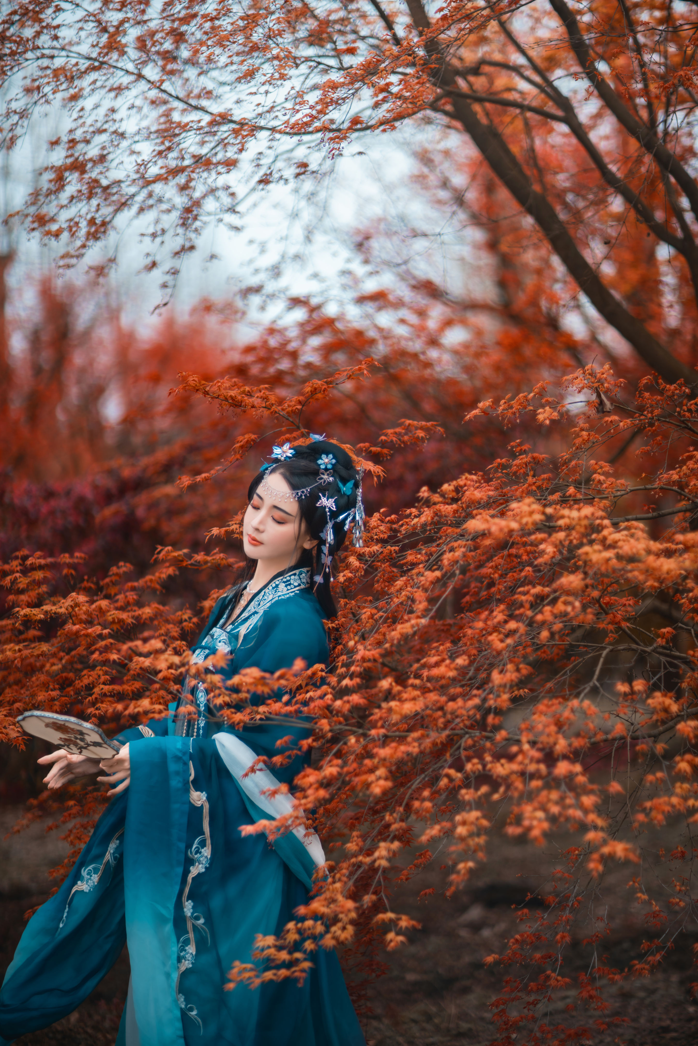 泊秋日 古风 禅意 意境 摄影 人像 枫叶 枫树 美人 绝色 唯美 秋天